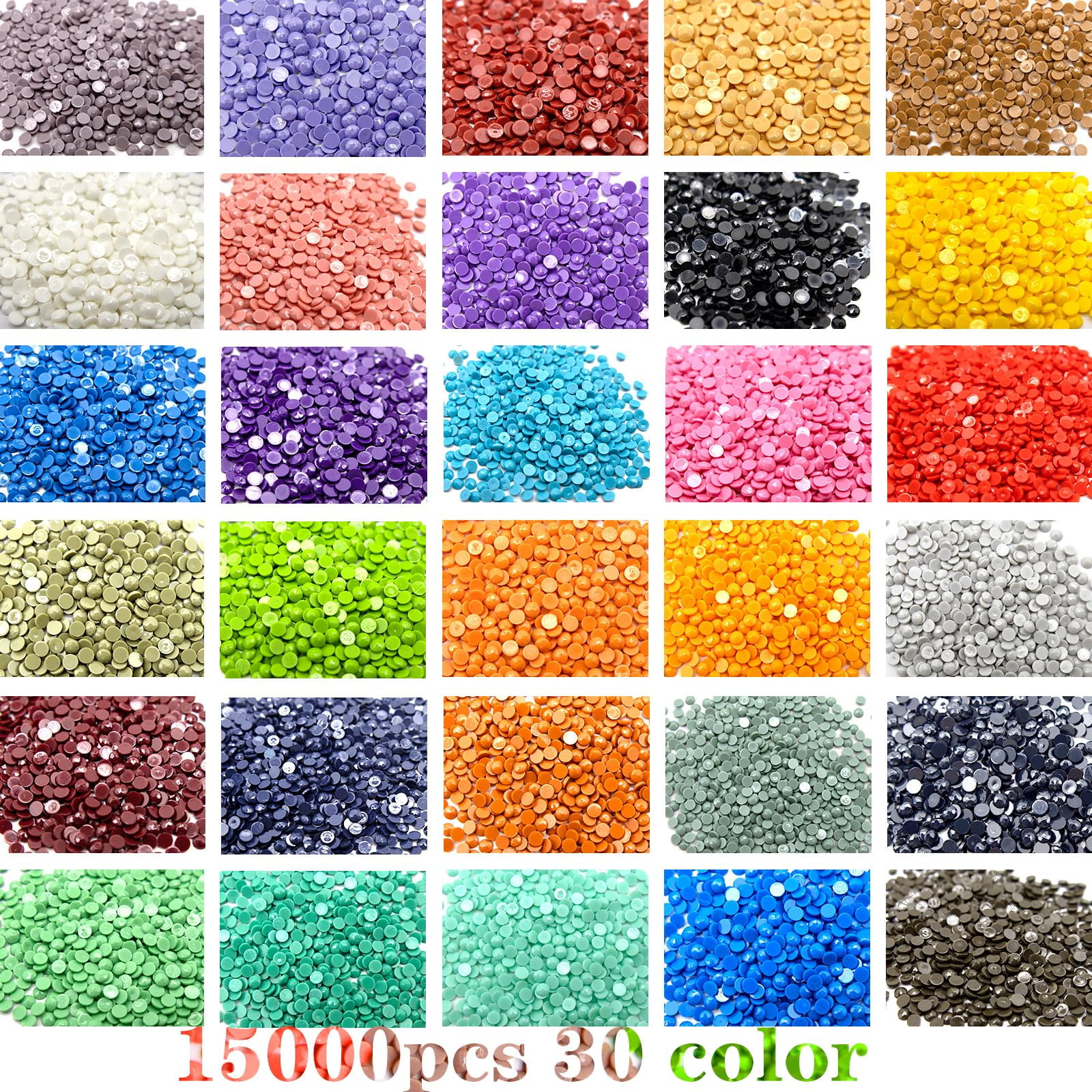 15000 Pieces Diamond Art Beads 30 Colors, Round Resin Rhinestones for 5D Diamond Painting, Flat Back Drills for DIY Craft Projects, Multicolor