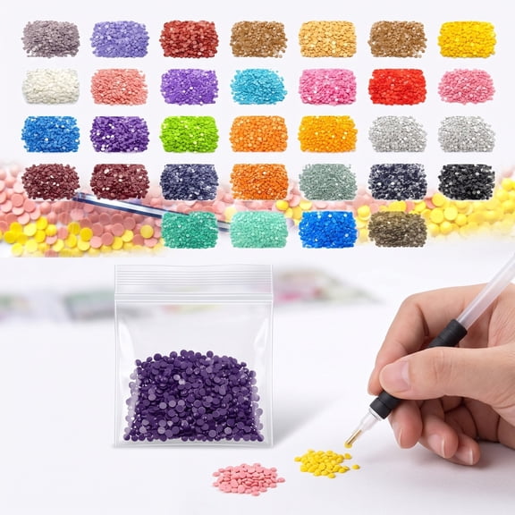 15000 Pieces Diamond Painting Beads Kit 30 Assorted Sizes Flatback Round Resin Drill Dots for 5D DIY Craft Art Accessories