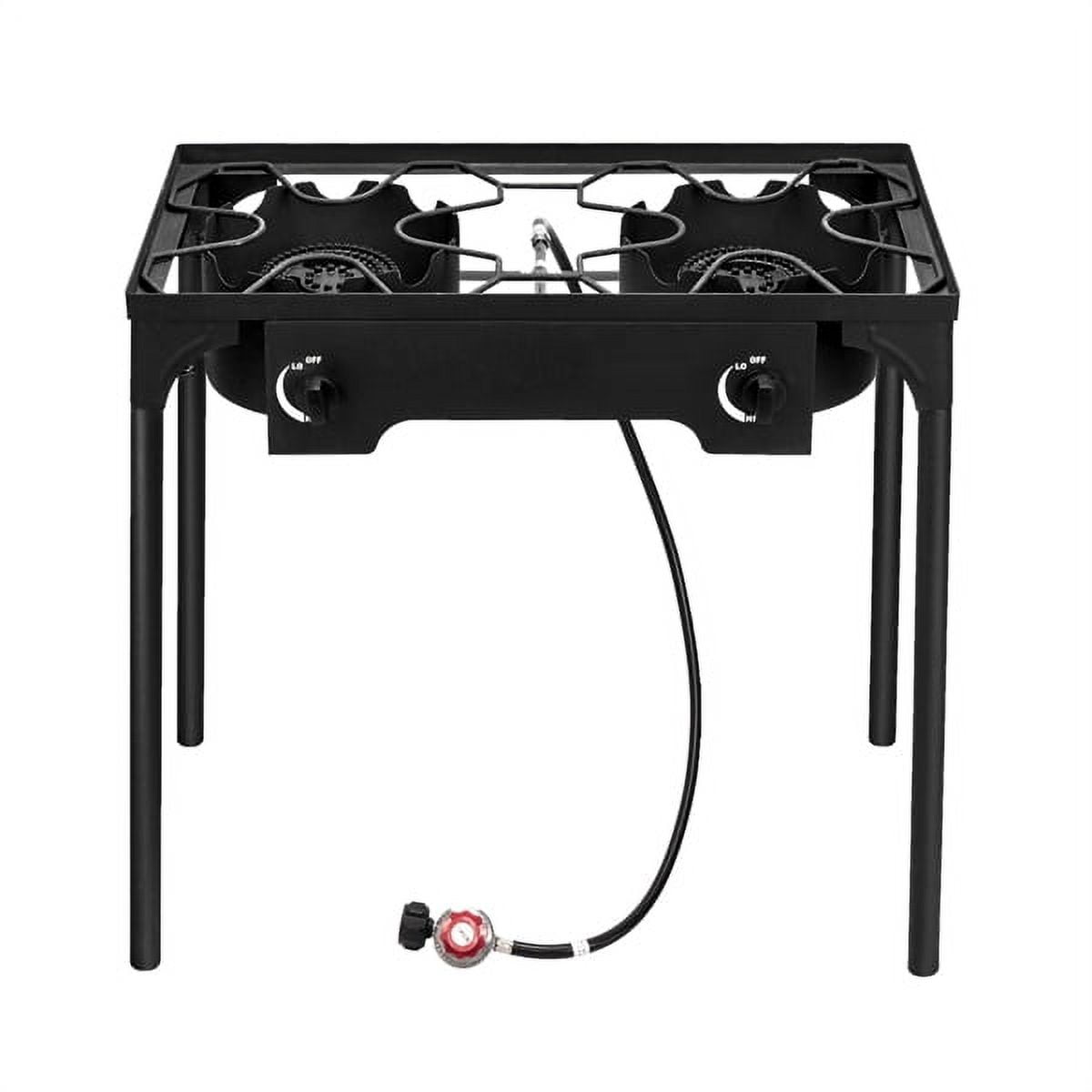 150000 BTU Double Burner Camp Stove - Cast Iron, Adjustable 0-20 PSI, Portable with Removable Legs for Picnic