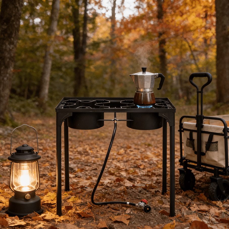 150000 BTU Double Burner Propane Gas Stove High Pressure Outdoor Camp Cooker Portable Cast Iron Head Adjustable Regulator Removable Legs for Camping Fishing Tailgating Home Brewing Patio Cooking