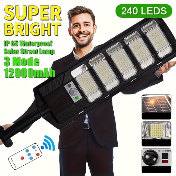 15000W Solar Street Lights Outdoor, 240 Wide Angle Commercial Solar Parking Lot Light with Motion Sensor & Remote, Dusk to Dawn IP66 Waterproof LED Solar Powered Street Lamp for Yard, Garage, Street