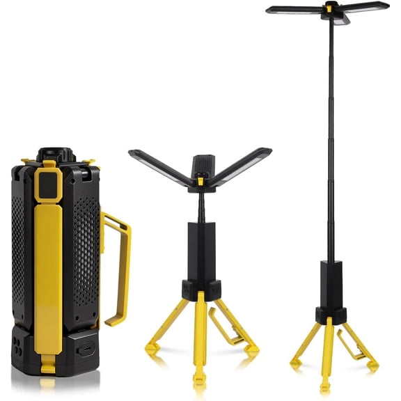 15000mAh Telescopic Camping Light and Lantern with Adjustable Height Dimmable Light Tripod Base Power Bank Yellow