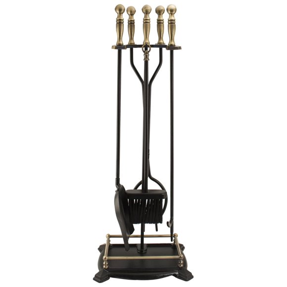 15006 Antique Fireplace Toolset with Brass Handles, 5 Piece set