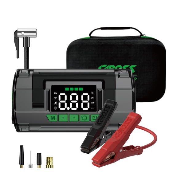 1500A 12V Jump Starter with 150 PSI Air Compressor, Silver, 16000mAh Lithium-Ion Battery, Spark-Proof & Reverse Polarity Protection, Boost Feature, 3.6'' LED Screen, Protection Case Included