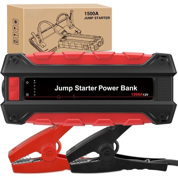 1500A Jump Starter for Up to 7.0L Gas & 5.5L Engines 12V Portable Jump Start Booster Pack Jump Box with Jumper Cables DC Output and LED Light