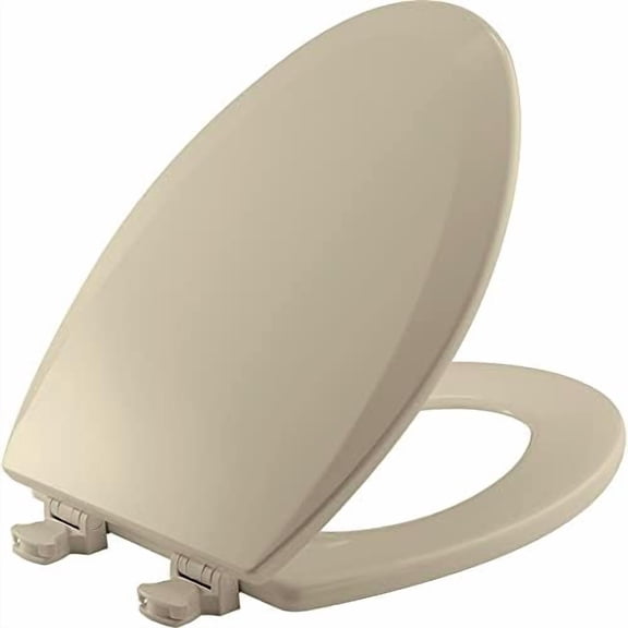 1500EC 006 Toilet Seat with Easy Clean & Change Hinges, Elongated, Durable Enameled Wood, Bone, 1 Pack