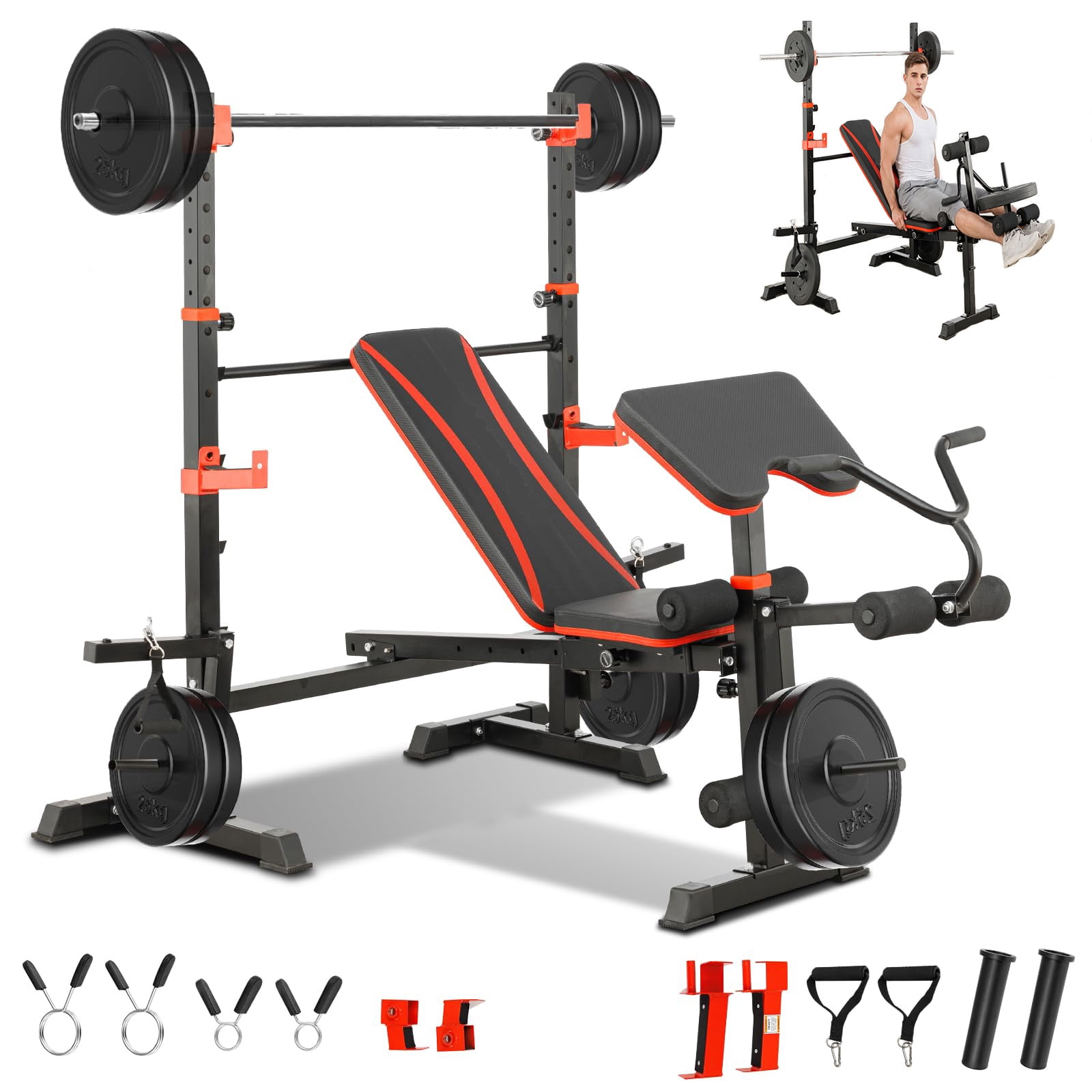 1500LBS 6 in 1 Olympic Weight Bench Set with  Leg Extension and Squat Rack, Adjustable Bench Press Set for Home Gym Full Body Strength Training