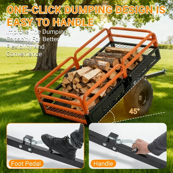 1500LBS Heavy Duty Steel Dump Cart Trailer - 15 Cu.Ft. Large Capacity Tow-Behind Hauling Dumping Wagon, for ATV, UTV, Lawn Tractor & Garden Yard Work