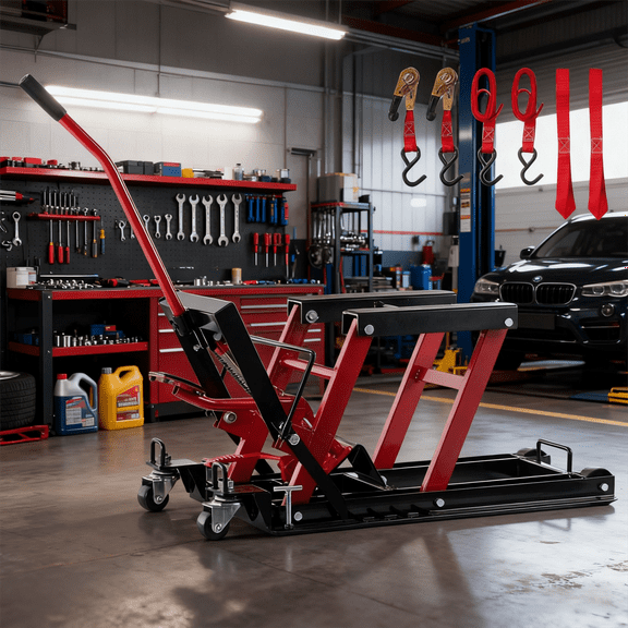 1500LBS Hydraulic Motorcycle Lift Jack 1500 LBS Capacity Steel ATV Lift with Wheels and Handle, Portable Foot-Operated