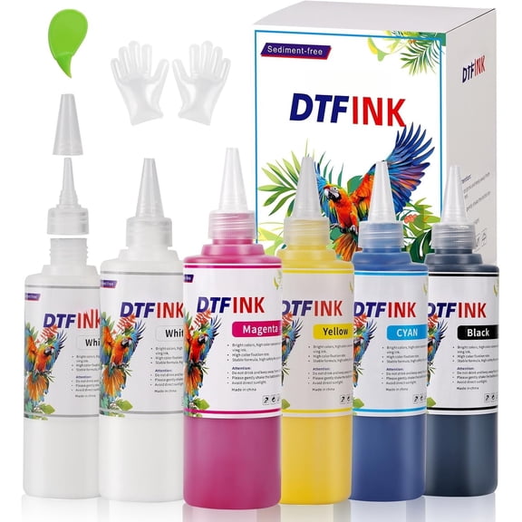 1500ML DTF Ink for Epson ET-8550, DTF Transfer Ink for Epson 8550, L1800, DTF Ink No Sediment with Pointed Spout Refill for Epson ET-8550, 8550 (250ml x 6, CMYK Wh)