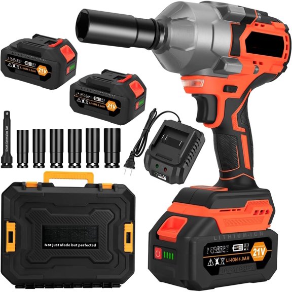 1500N.m Wrench,1/2" High Torque 1107ft-lbs Brushless with 2 x 4.0Ah ,21V Power Driver with 5 Sockets,LED Light,Electric RV Heavy Construction