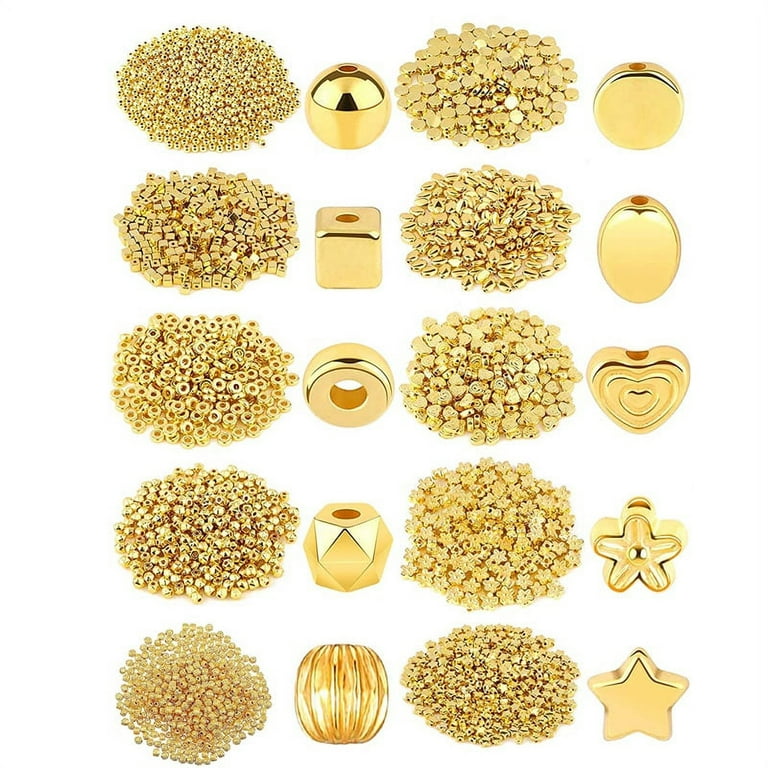 1500pcs 10 Styles Gold Spacer Beads Assorted Jewelry Making Loose Beads for DIY Bracelet Necklace Earring, Women's, Size: Small