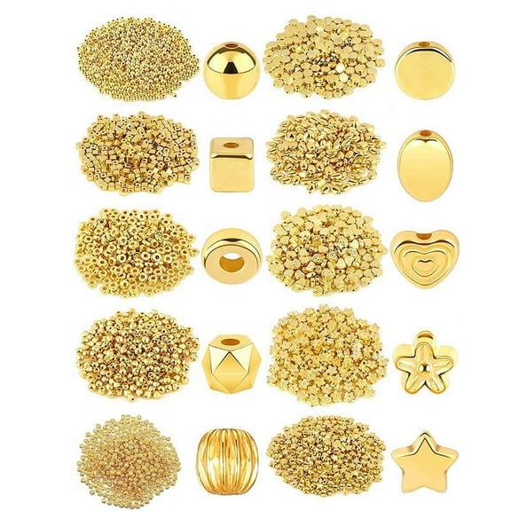 1500Pcs 10 Styles Gold Beads Assorted Jewelry Making Loose Beads for DIY Bracelet Necklace Earring