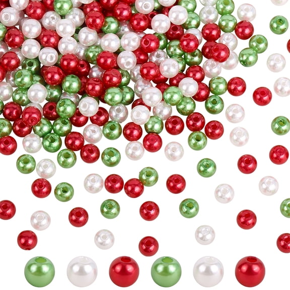 1500Pcs Christmas Pearl Beads 6mm Red Green White Spacer Bead Christmas Tree Xmas Garland Colored Snowflake Beads