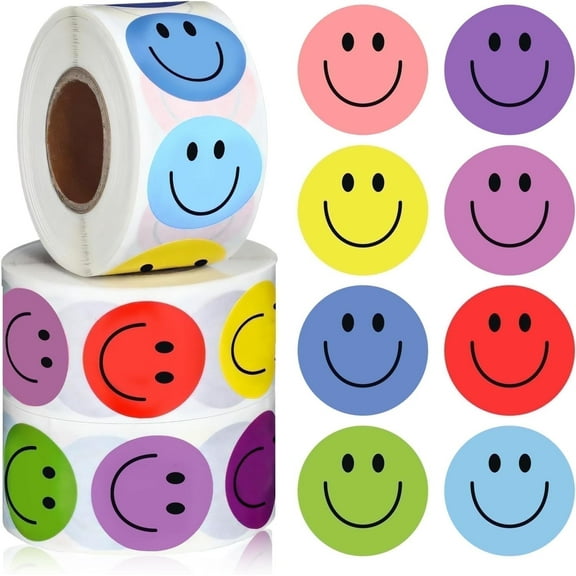 1500Pcs Smiley Face Stickers Cute Happy Face Stickers 3 Rolls Waterproof Smiley Stickers for Decorations, Classroom Gifts