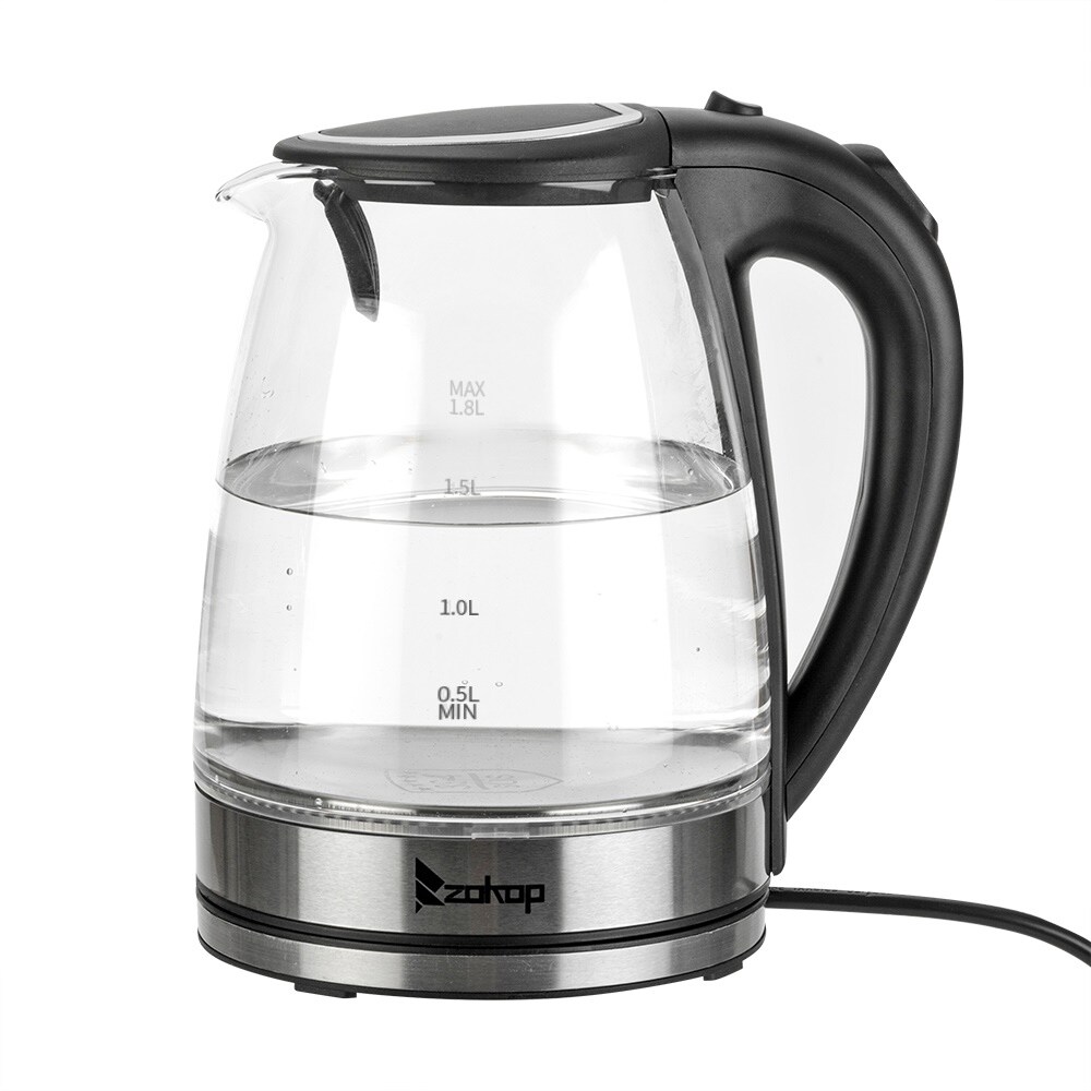 1500W 1.8L Electric Kettle Water Heater, Glass Tea, Coffee Pot, Auto