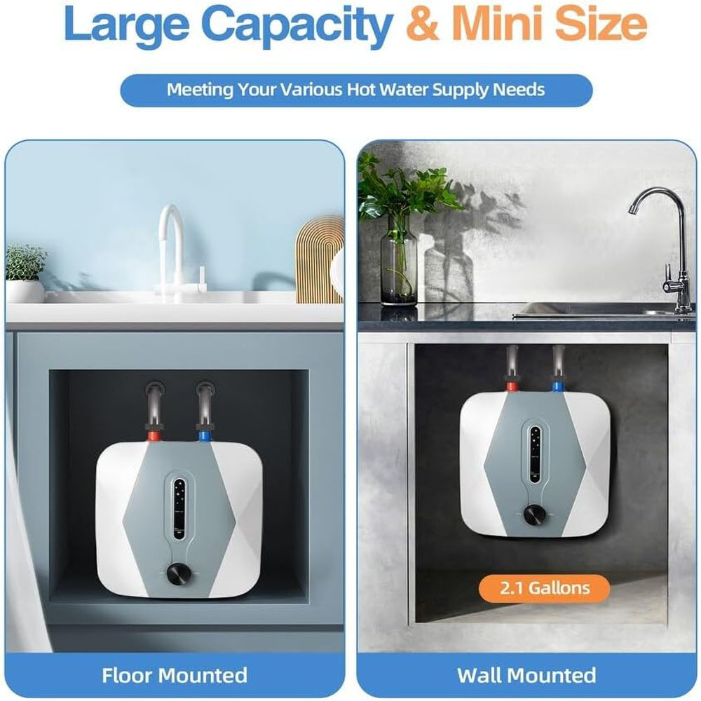 Geesen  10L 3Gallon Large Capacity Compact Size Instant Electric Tank Hot Water Heater Mini Instant Tankless Shower for Kitchen Bathroom