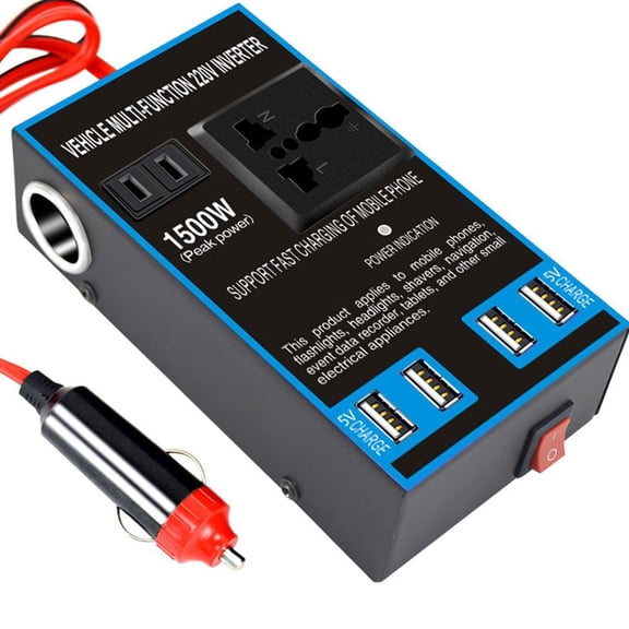 1500W 12V/24V to 110V/220V Car Power Inverter Converter with 4 USB Ports & 2 AC Outlets, 200W Rated Power for Truck RV SUV