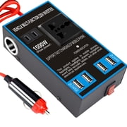 1500W 12V/24V to 110V/220V Car Power Inverter Converter with 4 USB Ports & 2 AC Outlets, 200W Rated Power for Truck RV SUV