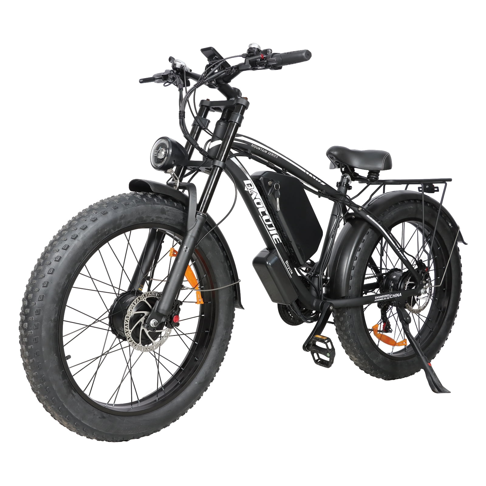 1500W+1500W Dual Motor Mountain Bike for Adults,52V32Ah Battery Electric Bicycle，Hydraulic disc brakes,26" Fat Tire Electric Bike, 21 speed Front Suspension E Bike UL2849,Black