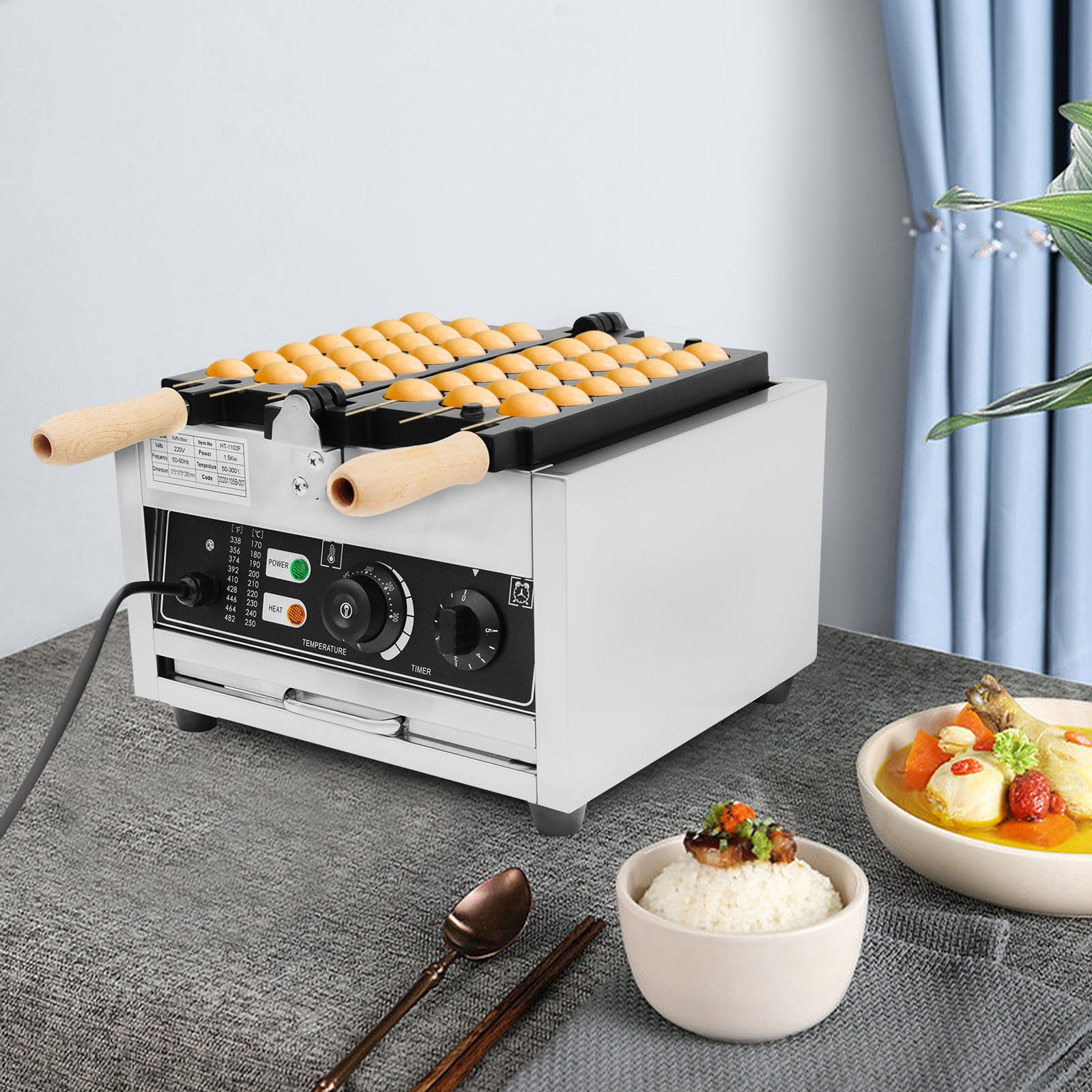 Vaker Machine 1500W 40-Pack Commercial Electric Donut Ball Waffle Maker Nonstick ...