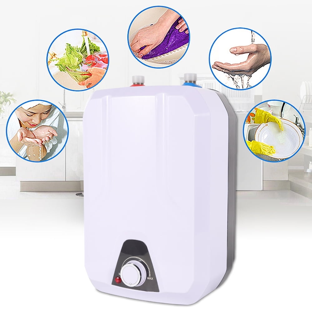 1500W 6L Electric Instant Hot Water Heater for Kitchen Bathroom Sink, 110V On-Demand Heating Water Heater 55- 70℃ White