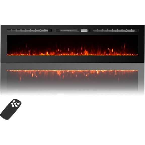1500W/750W 60" Electric Fireplace Heater, Dual Power with Thermostat, Remote Contro Adjustable Speed, 5-Level Dimmer