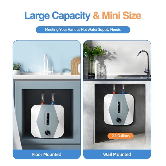1500W 8L Mini Electric Instant Hot Water Heater Under Sink Small Water Tank 110V