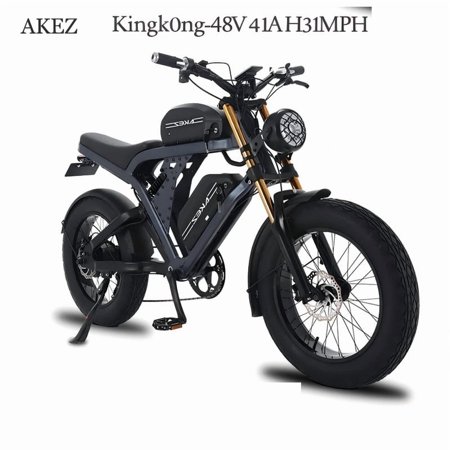 1500W AKEZ KingKong Electric Dirt Bike for Adults,48V 41Ah Removable Battery, Long Range Fat Tire Mountain Ebike,31Mph with Disc Brakes,Shimano 7-Speed Gears UL2849