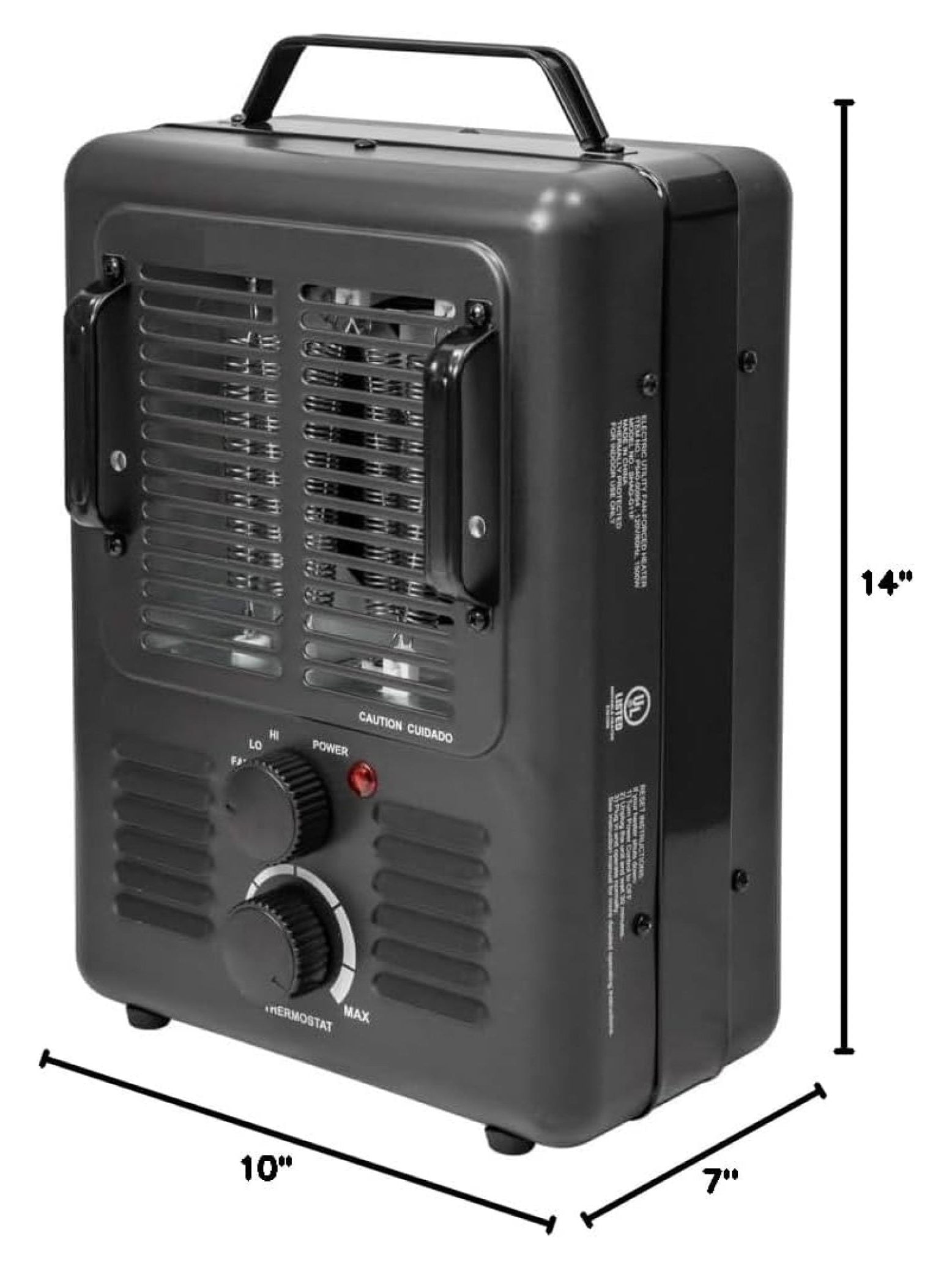 1500W Black Electric Utility Heater with Adjustable Thermostat(00)