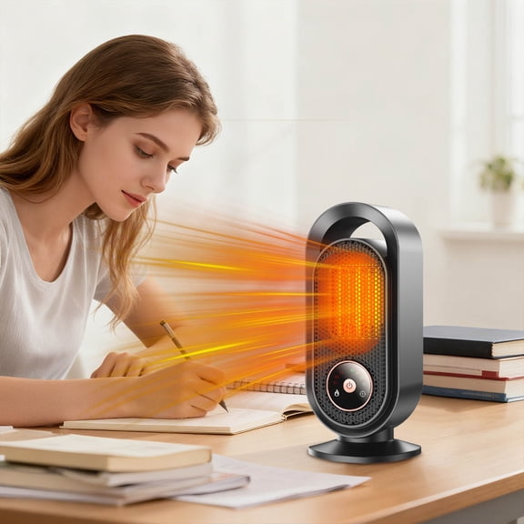 1500W Ceramic Space Heater for Home Office Desktop Portable Heater with ECO Mode, 3 Speeds, 4 Timer Settings, Touch Control, Tip-Over & Overheat Protection, Silent Warm Air Fan