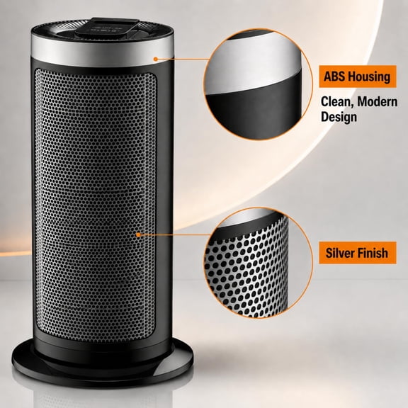 1500W Ceramic Tower Space Heater with Oscillation & Thermostat – Quiet, Energy-Saving Portable Heater for Home, Office – Silver