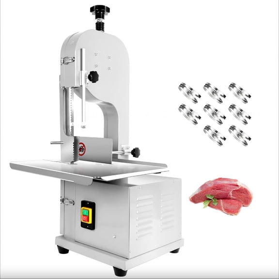 1500W Commercial Bone Cutting Machine, Stainless Steel Electric Meat Bandsaw, 19"x14" Workbench 0.04-4" Thickness 8 Blades 440-660 lbs/H for Deli Butcher