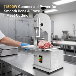 1500W Commercial Electric Meat Bandsaw, Stainless Steel Countertop Bone, Sawing Machine Bone Saw Bone Cutting Machine, 1500W Safety Lock for Frozen Beef Pork Lamb Chops