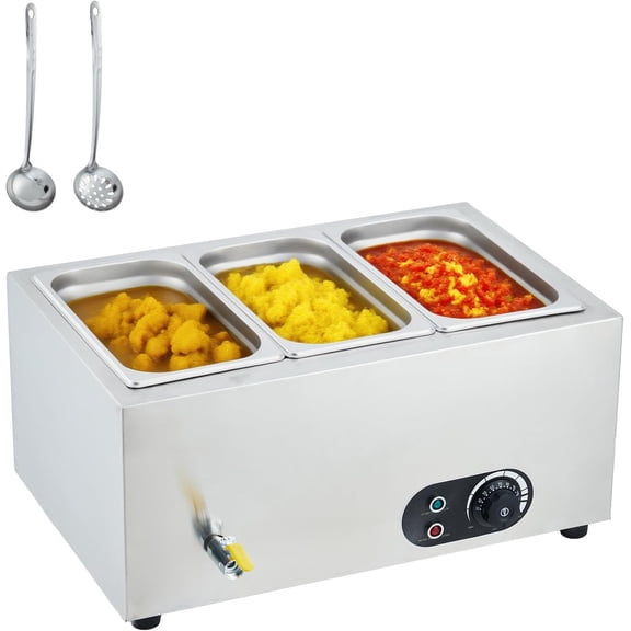 1500W Commercial Food Warmer,3-Pan Stainless Steel Electric Steam Food Warmer with Lids, Fast Heating Countertop for Catering, Restaurants, Hotels, and Parties