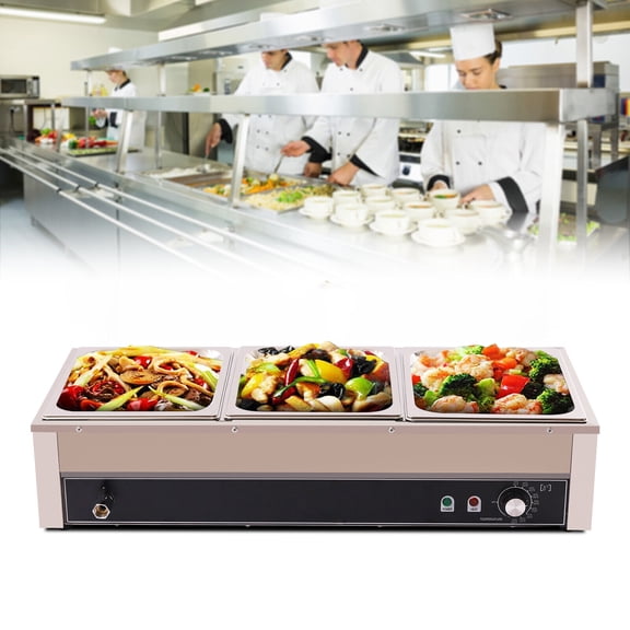 1500W Commercial Food Warmer Steam Table Buffet Server Countertop 3-Pan Stainless Steel