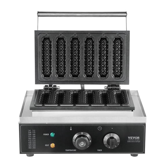 1500W Commercial Waffle Stick Maker, 6-Piece Hot Dog & Corn Waffle Iron, Non-Stick Plates, Digital Time & Temp Control, for Restaurant, Bakery, Snack Bar, Home Use