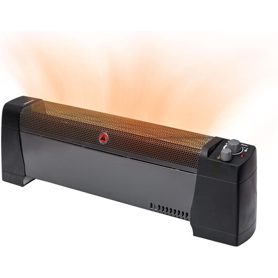 1500W Convection Baseboard Heater with Built-In Thermostat, Overheat & Tip-Over Protection, Dent-Proof Ends, Plug-In Portable, for , & Office, Black