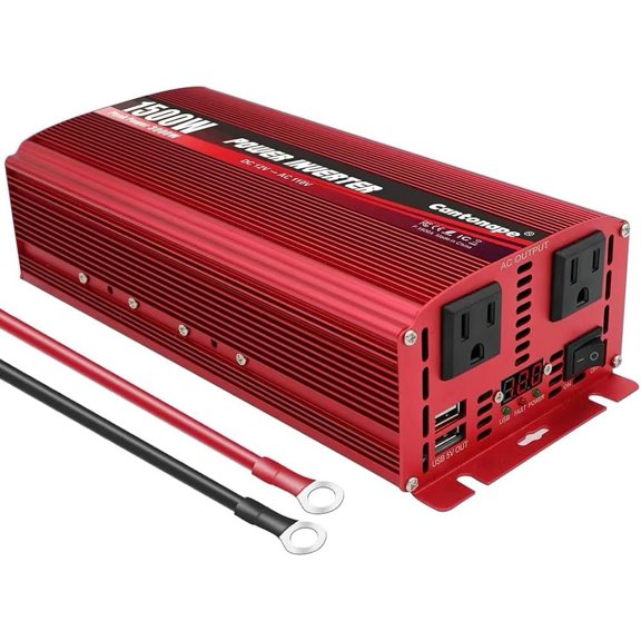 1500W DC 12V to 110V/120V AC Power Inverter with Dual AC Outlets Dual 3.1A USB Adapter for Outdoor Red