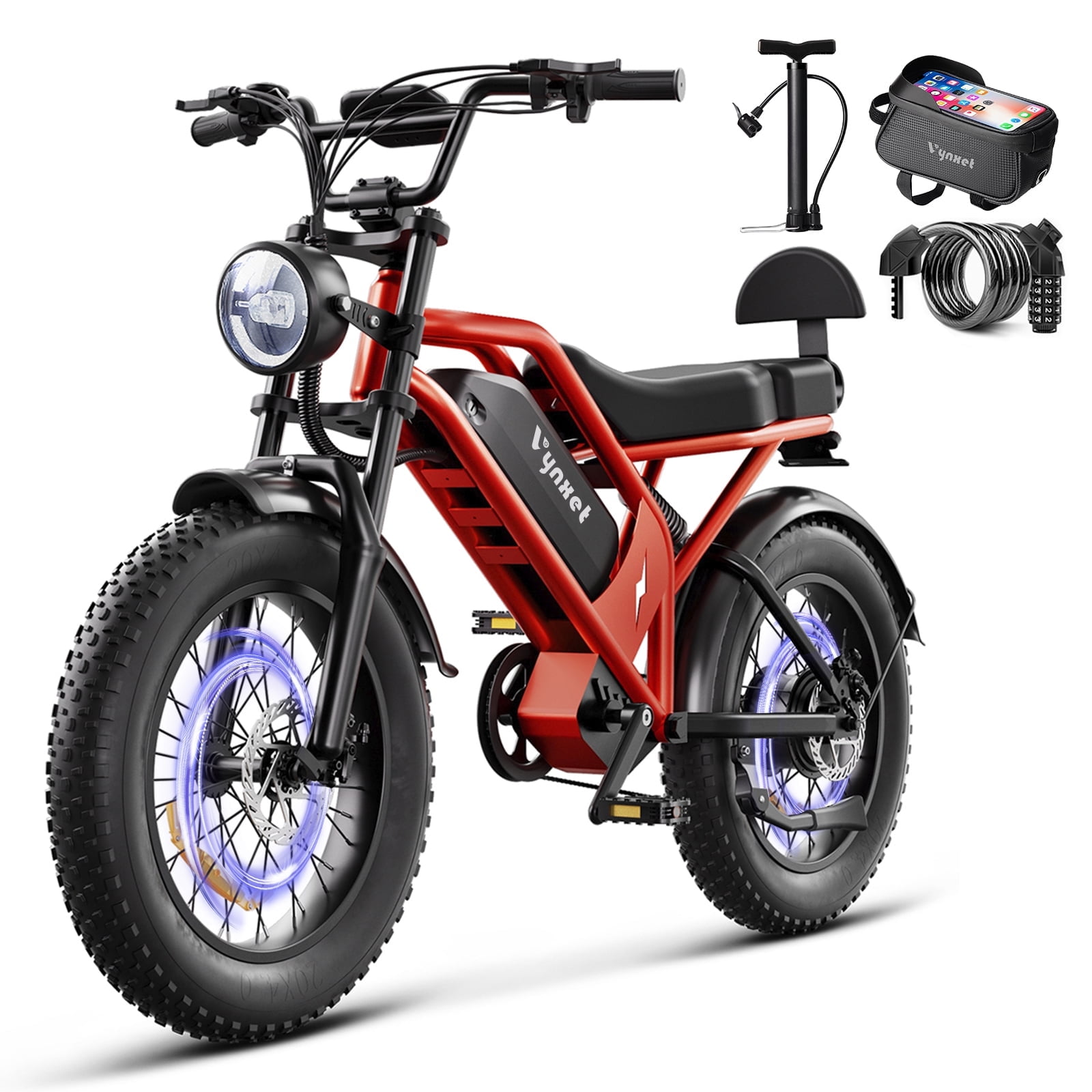 1500W Electric Bike, 20" Fat Tire E-Mountain Bikes, 48V 18Ah 32MPH Ebike for Adults Full Suspension UL2849, All-Terrain E-Bike, Orange