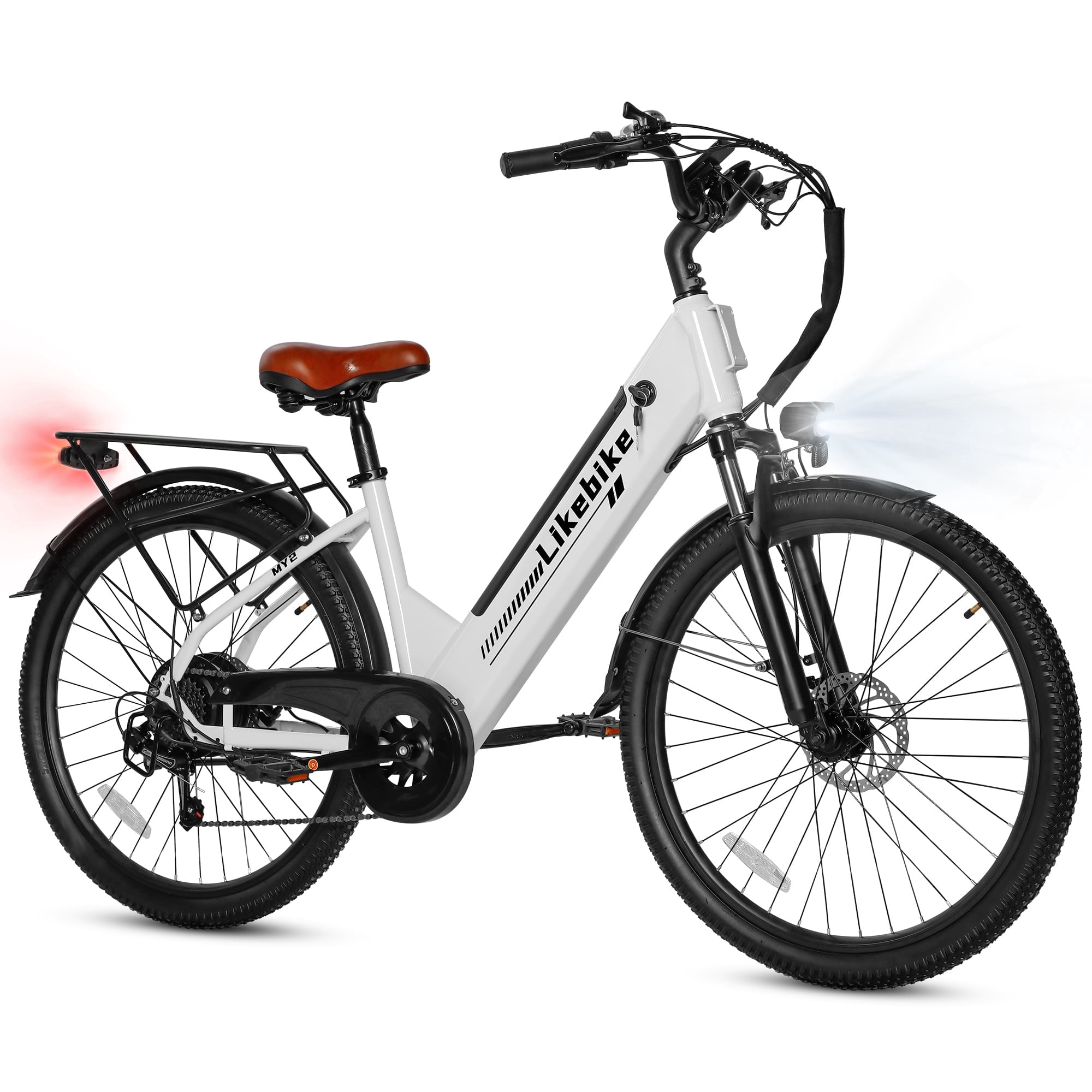 1500W Electric Bike for Adults,26" Electric Mountain Bike, 48V 15Ah Removable Battery, 28MPH, 7 Speed E Bike,E-bike UL2849, White