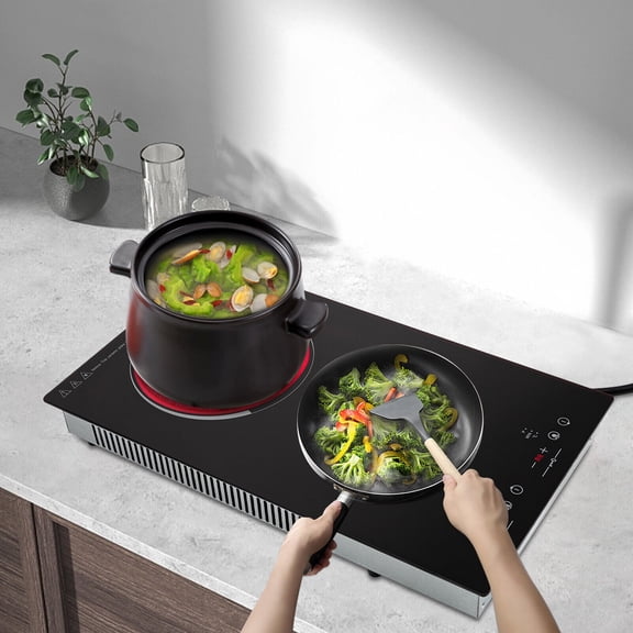 1500W Electric Ceramic Cooktop - Dual Burner Induction Stove with Touch Control, 9 Heating Levels & Safety Features | Ideal for Modern Kitchens