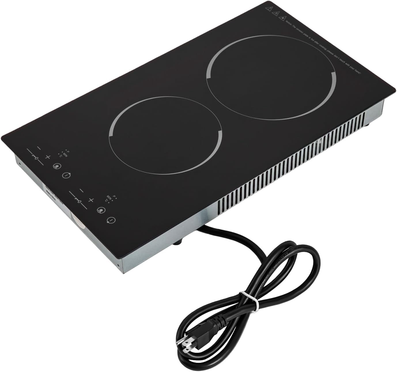 1500W Electric Cooktop Electric Stove Top with LED Display 110V Intelligent Control Built-in Cooktop 9 Heating Level Sensor Touch Control for Kitchens (2 Burners)
