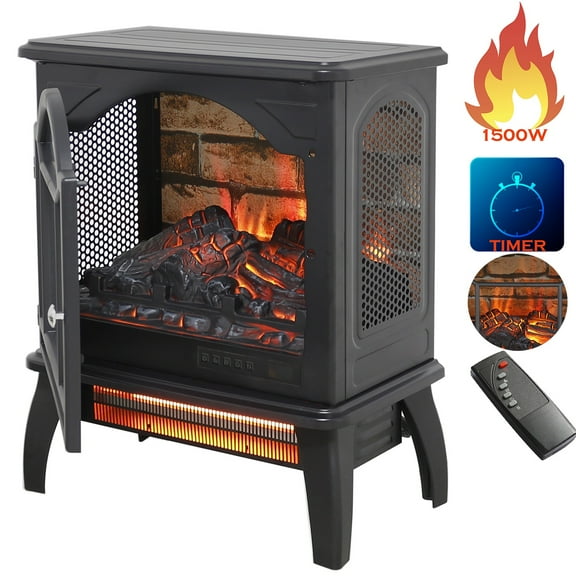 1500W Electric Fireplace Heater with Remote Control, Indoor Personal Space Heater with Timer 3D Virtual Flame, Quick Heat up for Office, Bedroom and Under Desk, 64℉-82℉ 11 Temperature Settings