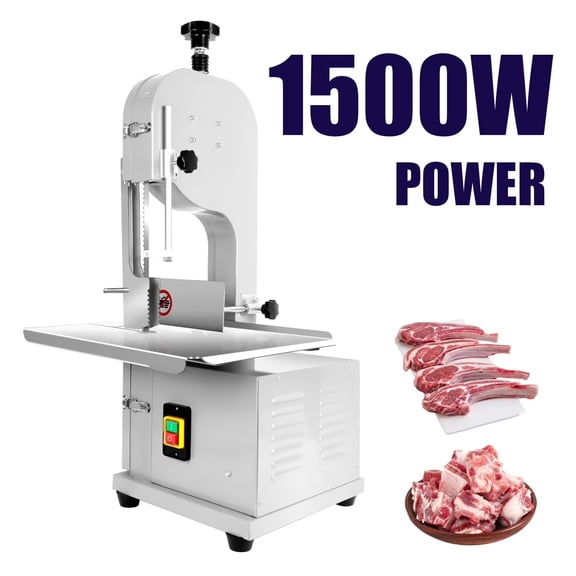 1500W Electric Frozen Meat Cutter, 110V Commercial Butcher Bandsaw with 8 Blades, Stainless Steel Bone Saw Machine 330-441 lbs/H for Rib Pork Beef