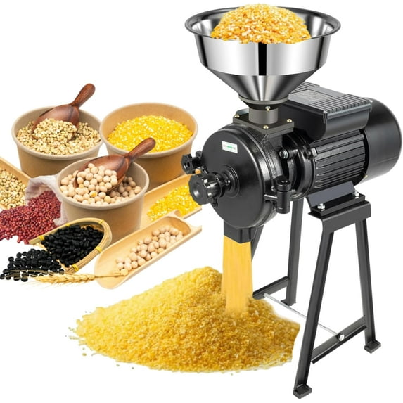 1500W Electric Grain Mill Grinder with Funnel, 110V Commercial & Home Corn Grinder Machine for Rice, Cereals, Spices, Red Beans Feed Mill (Dry Food)