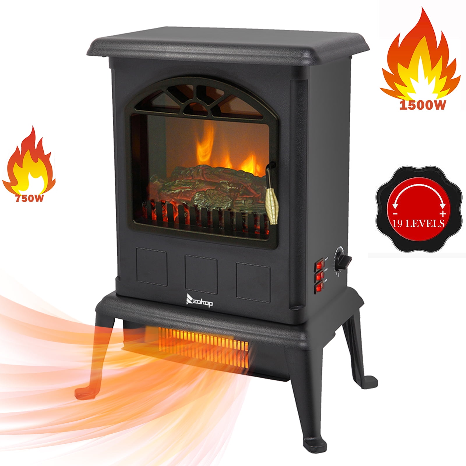 Compact Black Freestanding Infrared Electric Fireplace Stove