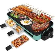 1500W Electric Indoor Grill,2 in 1 Portable Smokeless Indoor Raclette Table Grill,Korean BBQ Grill for Kitchen with Grill Net & Non-Stick Cooking Removable Plate 5 Temperature Control,Dishwasher Safe