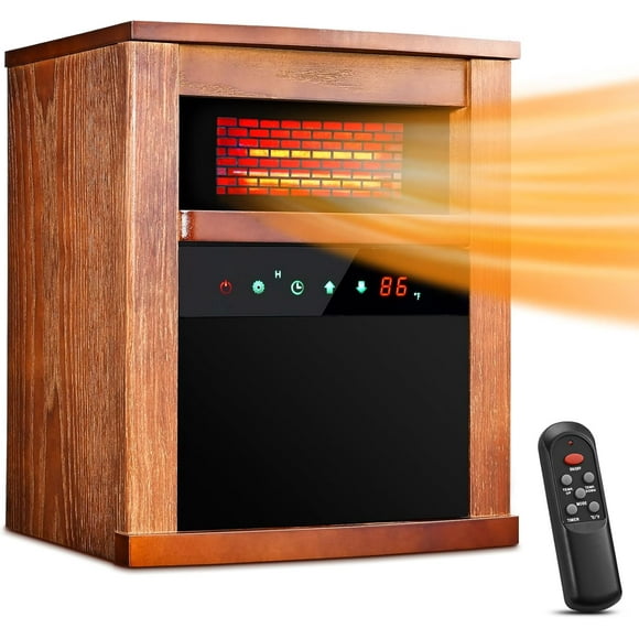 1500W Electric Infrared Walnut Wood Cabinet Heater with 3 Heat Settings, Remote Control, Overheat & Tip-Over Protection for Indoor Use