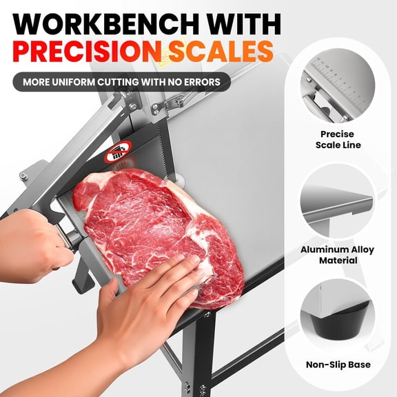 1500W Electric Meat Cutter with Stand, Precision Scale Workbench, Wear-Resistant Pulley, Multifunctional Commercial Bandsaw